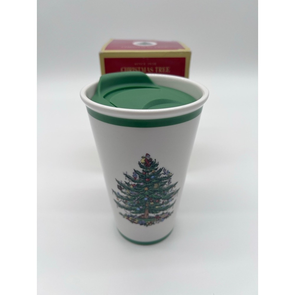 Spode Christmas Tree Ceramic Travel Mug With Lid NIB 8oz